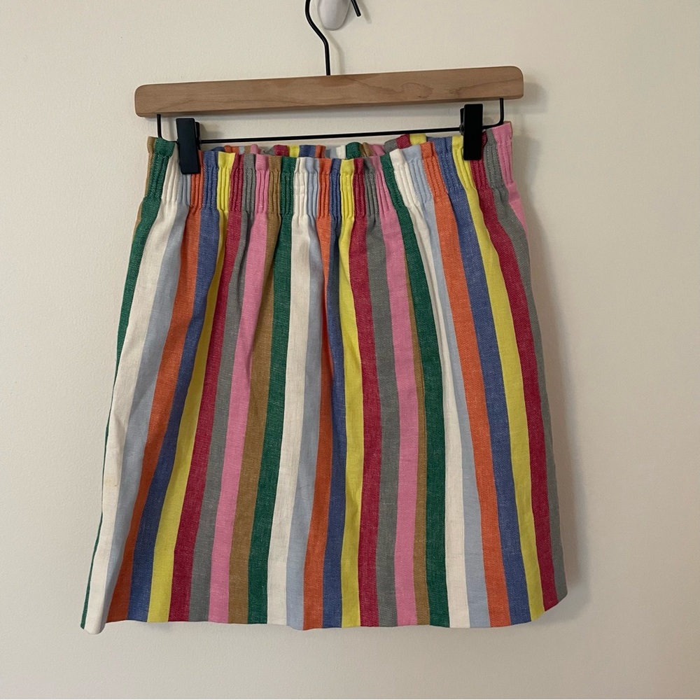 J. Crew linen blend rainbow stripe high rise skirt
